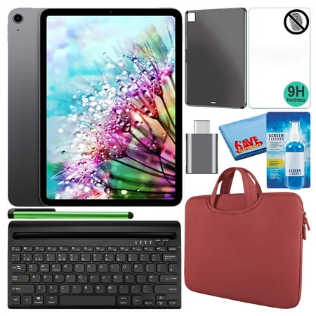 Apple 10.9" iPad Air (2022, 64GB, M1 Chip, Wi-Fi/Cellular, Space Gray) (MM6R3LL/A) Bundle with Red Zipper Sleeve + Screen Protector + TPU Case + Keyboard + LCD Cleaner
