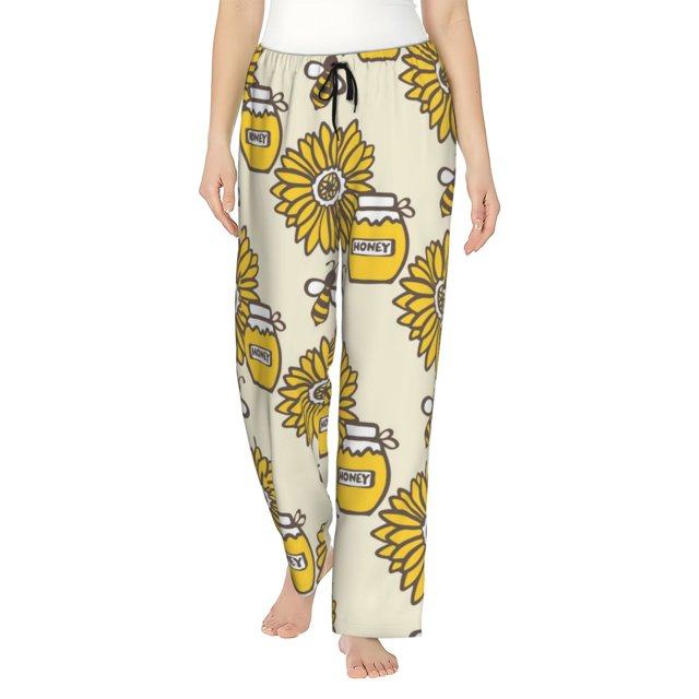 Balery Cartoon Honey Pot Bee Sunflower Pantalones de pijama para mujer, pijamas ultraligeros, pantalones de estar por casa-3X-Large