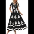 thumbnail image 1 of Vestido de Corta con Cuello en V, Estampado Floral, Bolsillos y Mangas Acampanadas, Negro, Talla XXL, 1 of 7