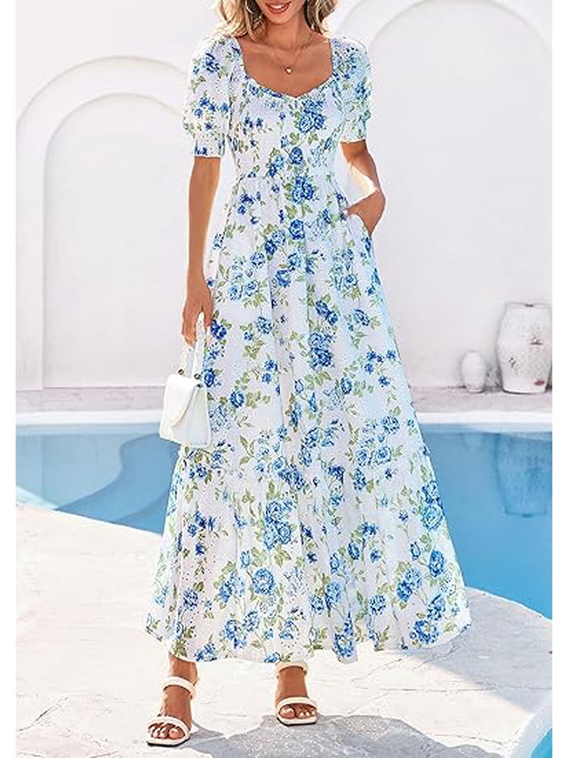 bridal shower short dress Blue Boho Maxi Dress Halter Neck main image 0