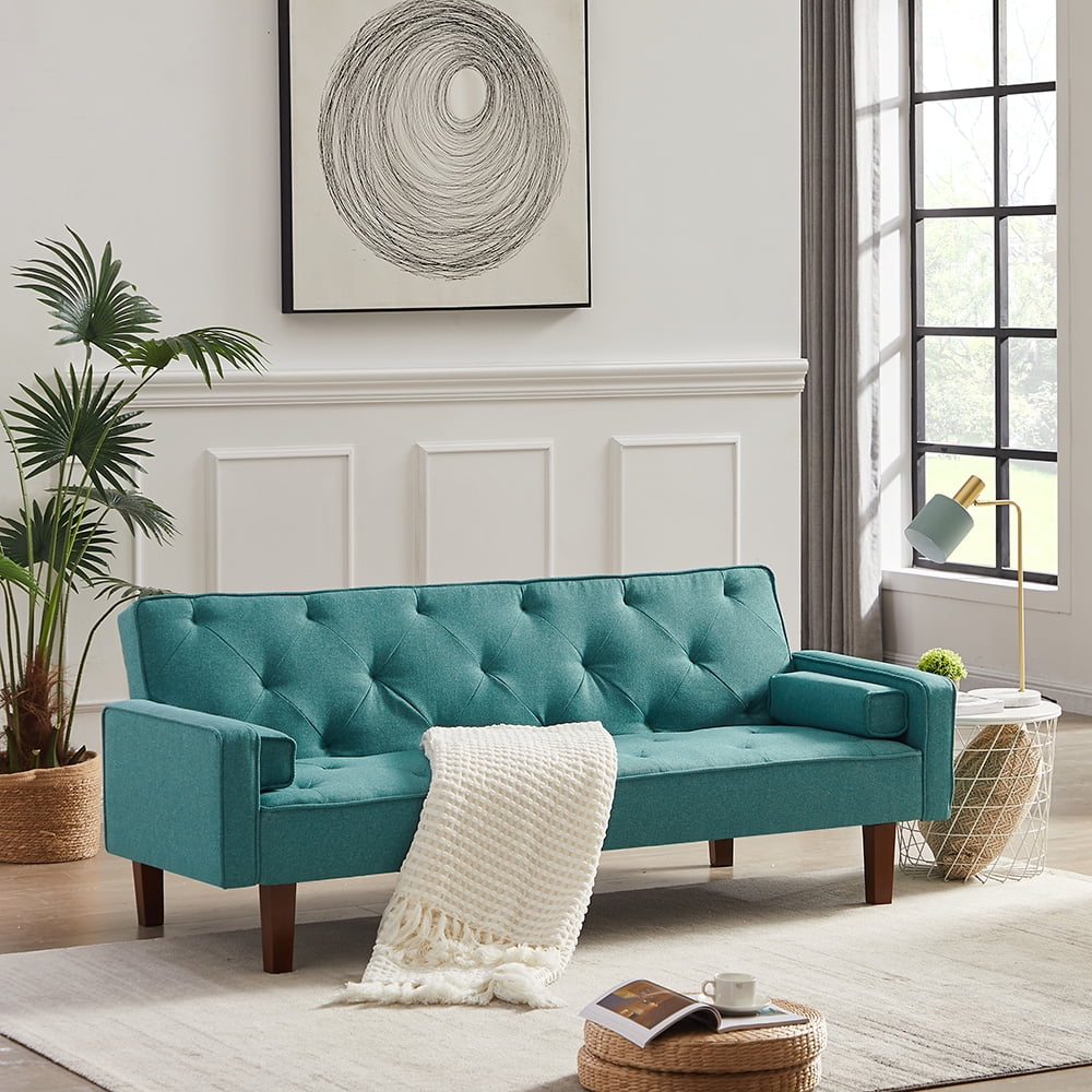 Private Jungle Grid Tufted Futon Sofa Couch/Bed with Adjustable Backrest, Green Private Jungle Grid Tufted Futon Sofa Couch/Bed with Adjustable Backrest, Green