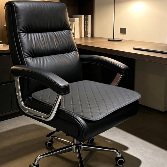 Office Seat Cushion, Faux Leather Chair Pad for Office, Barber and Computer Chairs, Waterproof Quilted Design, Thick Support for All-Day Comfort