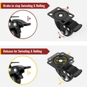 HOLKIE 2 inch Swivel Caster Wheels,(4 pack)Heavy Duty Plate Casters with Safety Brake Total Capacity 600lbs