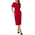thumbnail image 2 of INSPIRE CHIC Women's Formal Sheath Dress Puff Sleeve Keyhole Round Neck Elegant Business Midi Pencil Dresses XL Red, 2 of 6