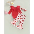 thumbnail image 4 of Aunavey 3Pcs My First Valentines Day Baby Girls Outfit Long Sleeve Romper Heart Bell Bottoms Headband, 4 of 7