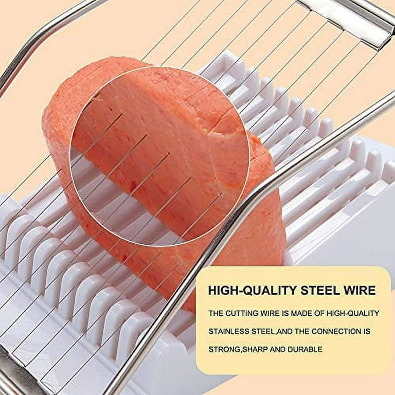 NVTED Luncheon Meat Slicer, Boiled Egg Fruit Soft Cheese Slicer Cutter, Stainless Steel Wires, Cuts 10 Slices (White)