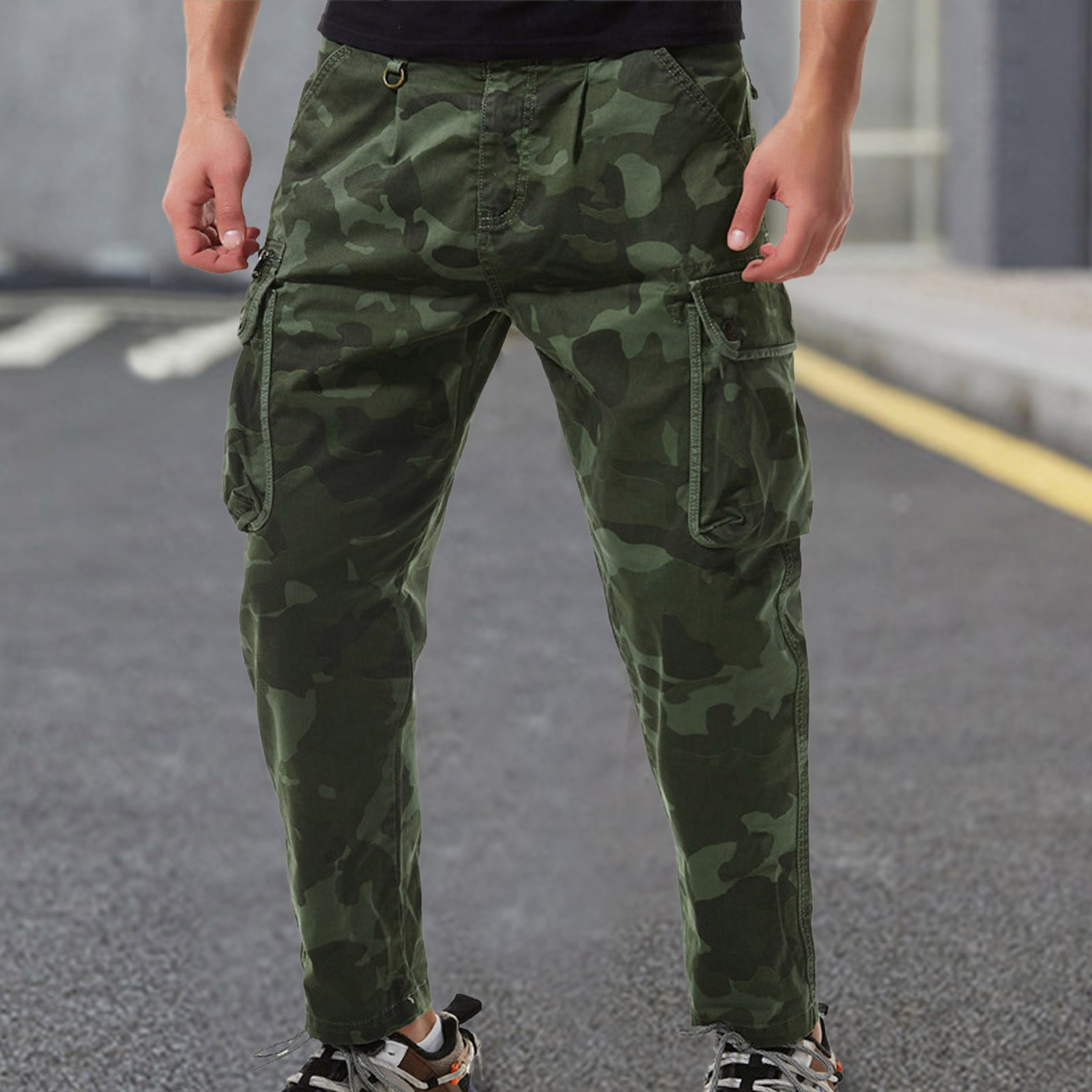 Cargo Pants Men'S Mid-Waist Zip Cargo Pants Relaxed Fit Camouflage ...
