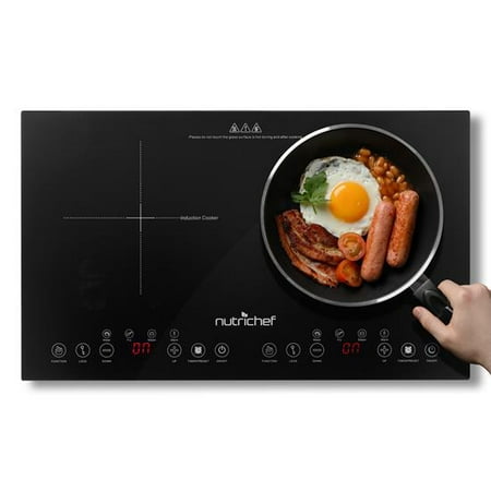 Double Induction Cooktop - Portable 120V Portable Digital Ceramic Dual Burner w/ Kids Safety Lock - Works with Flat Cast Iron Pan 1800 Watt  Touch Sensor Control  12 Controls -PKSTIND49