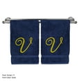 thumbnail image 3 of Monogrammed Washcloth Towel, Personalized Gift, 13x13 Inches - Set of 2 - Gold Script Embroidered Towel - Extra Absorbent 100% Turkish Cotton - Soft Terry Finish - Initial V Navy Towels, 3 of 3
