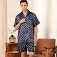 thumbnail image 3 of SWSMCLT Men's 2 Piece Pajamas Lightweight Shorts Printed Silky Summer Casual Soft Pj Set Short Sleeve Dark Blue X-Large, 3 of 4