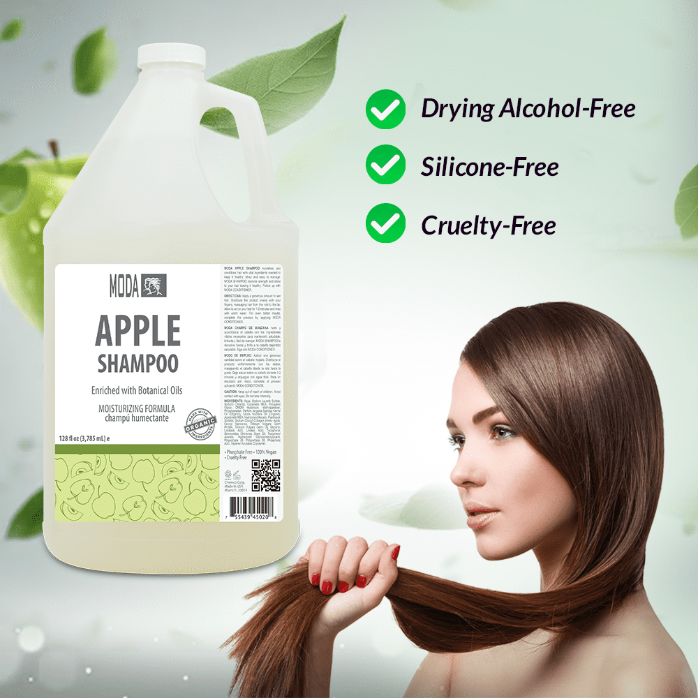 MODA - Moisturizing Shampoo for All Hair Types, Apple, 128 Oz, Professional - Deeply Cleanses and Conditions, Strengthens, Restores and Shine your Hair - With Glycerin, Keratin, Collagen