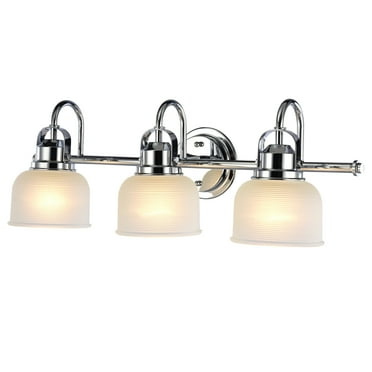 RADIANCE Goods Industrial-Style 3 Light Chrome Finish Bath Vanity Wall Fixture White Frosted Prismatic Glass 25" Wide