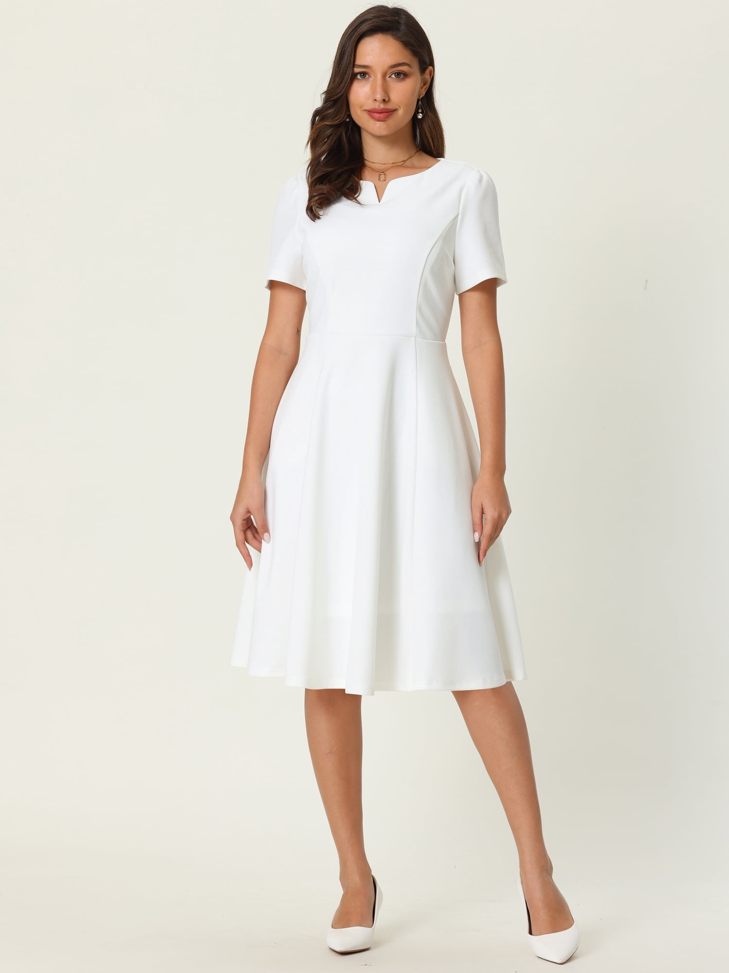 DARING DIVA A-Line Work Church Pockets Dress M White