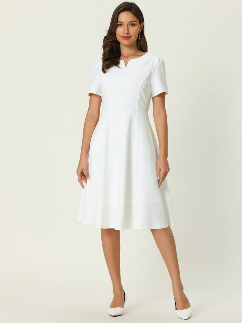 semi casual white dress midi women's white dress Wedtrend Women White Casual Dress Short Sleeves V Neck Midi Summer Dress