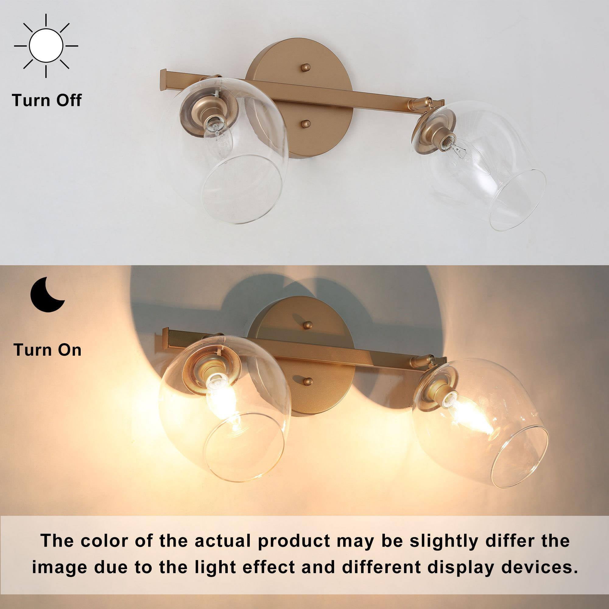LNC Ellan 17-in Matte Gold Bathroom Vanity Light with Clear Wine Cup Glass, Modern, 2-Light