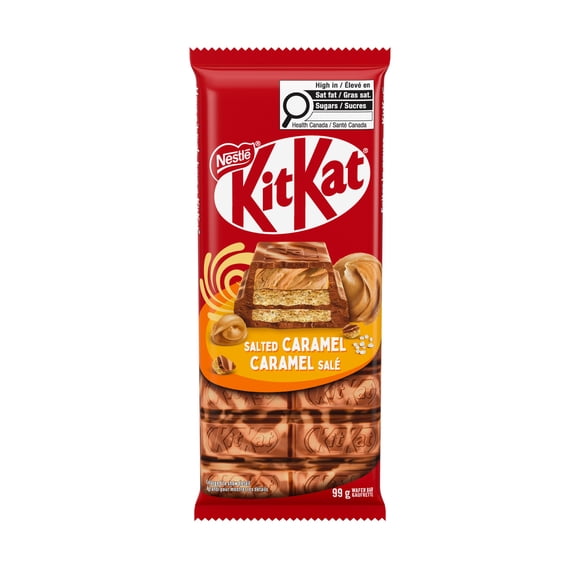 Kitkat Tablt. Caramel salé, gauf. KITKAT emblématique et garnie de caram. salé