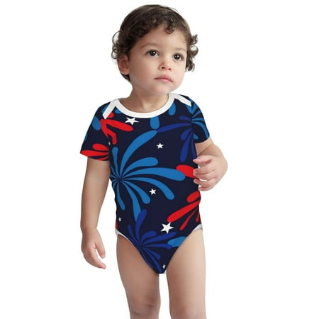 

Kdxio Red White Blue Fireworks Pattern Unisex Baby Cotton Short Sleeve Bodysuits-18 Months