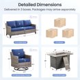 thumbnail image 2 of Planntonneo 4 Pieces Wicker Patio Furniture Sets-Rattan Sofa with 2 Swivel Glider Chairs and Fire Pit Table, Outdoor Conversation Sets for Porch Balcony Deck, Grey/Blue, 2 of 12