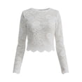 thumbnail image 5 of Women's T Shirts Lace Trim Long Sleeve Crop Top Slim Fit Crewneck Tops for Women Trendy White XXL, 5 of 6