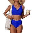 thumbnail image 2 of JoveMarine Women's Ruched Two Piece Swimsuit Solid Color Bikini Set Tummy Control Beach Bathing Suit Bathing Suit For Womens Swimsuits Royal Blue 2XL, 2 of 7
