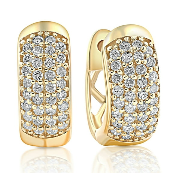 Pompeii 1/4ct Diamond Pave Huggie Hoops Tiny Women's Earrings Yellow Gold 1/3" Tall