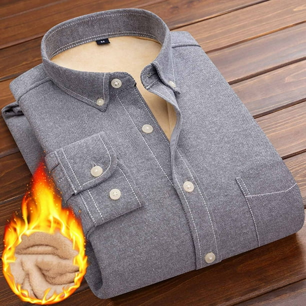 pstuiky Camisas de manga larga abrigadas para hombre, Camisa informal de manga larga con solapa y botones para hombre, color liso, a la moda, con forro polar camisetas de hombre xxl