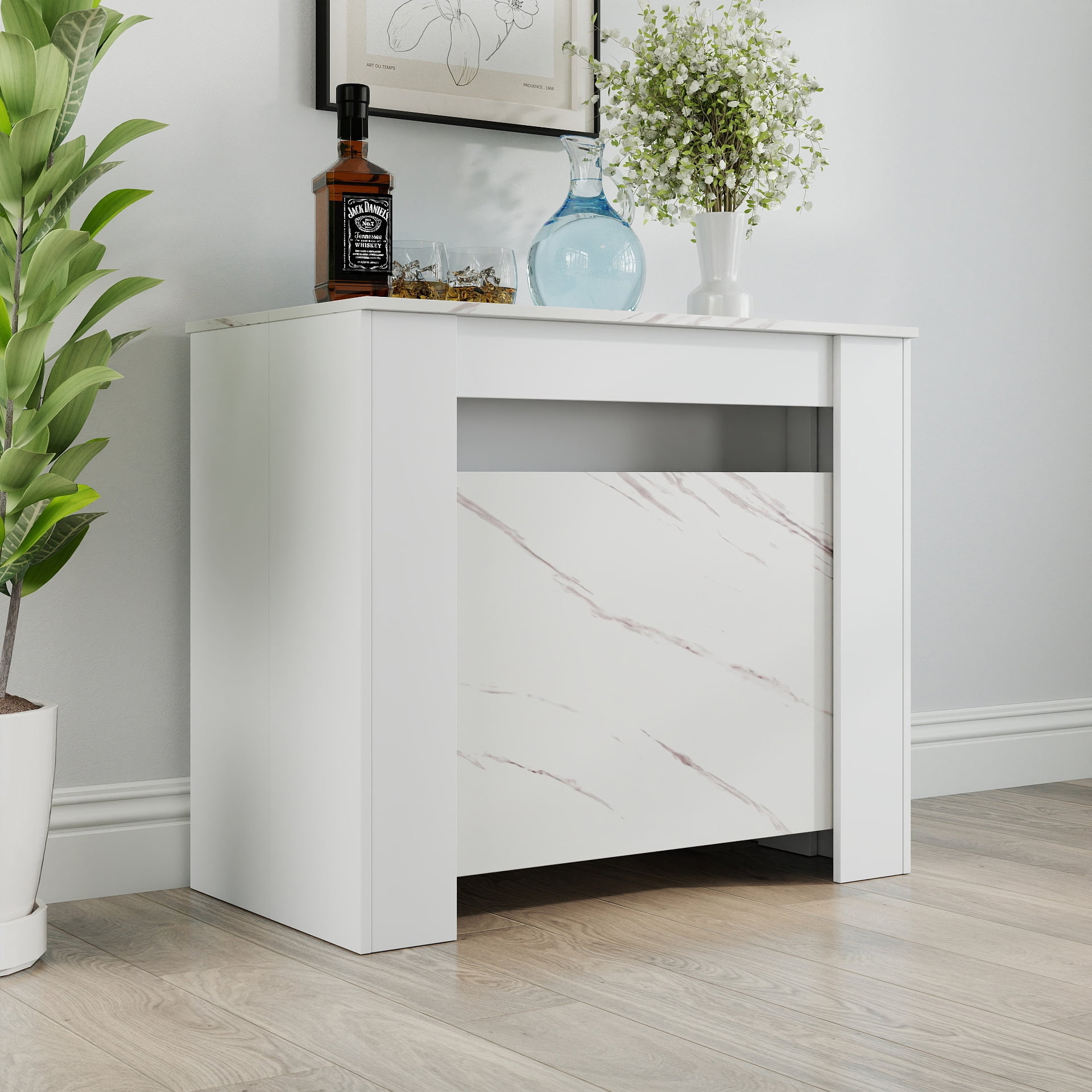Mintazer Modern Extendable Dining Table, Convertible Console Table to Large Dinner Table for Dining Room Living Room, White