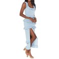 thumbnail image 2 of ZAXARRA Women Long Bodycon Dress Solid Color Square Neck Sleeveless Tight Dress Summer Ruffles Side Slit Party Dress, 2 of 5
