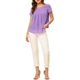 thumbnail image 2 of INSPIRE CHIC Women's Short Sleeve Pleated Front Summer Chiffon Blouse Tops XS Violet, 2 of 6