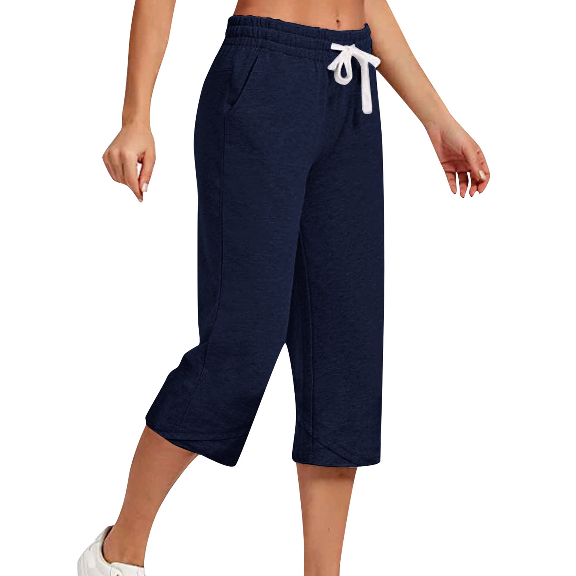 Innerwin Capris Solid Color Women Capri Pants Holiday Straight Leg Loose Fit Trousers Navy Blue 3XL Walmart