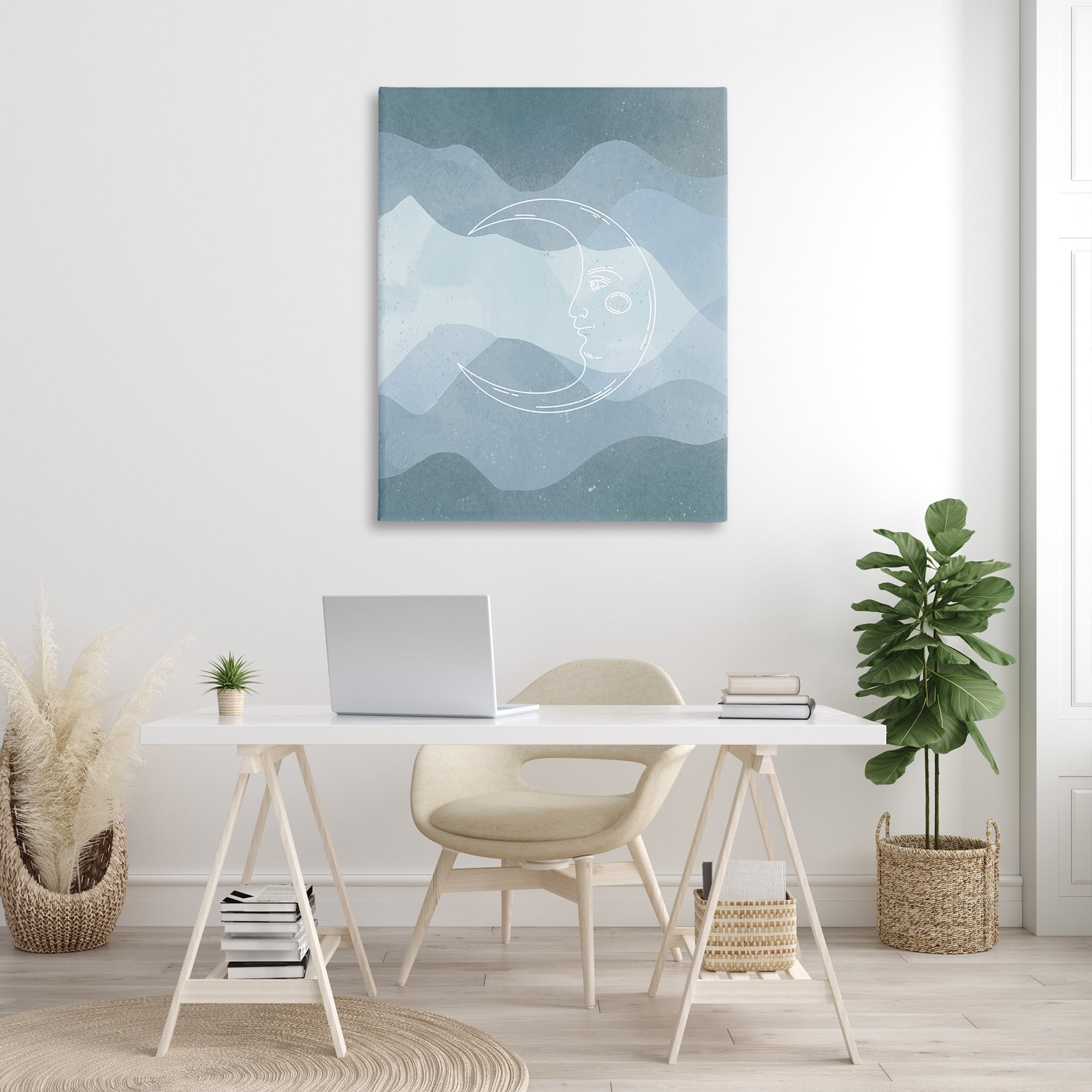 Stupell Industries Blue Astral Moon Landscape Painting Gallery Wrapped Canvas Art Print Wall Art, 36 x 48