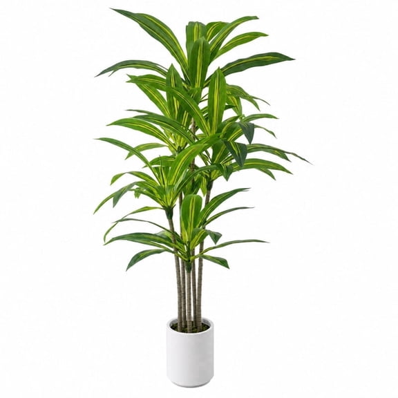 Xramfy 5 FT Artificial Dracaena Plant Tree Faux Indoor Floor Plant for Home & Office Decor, White Pot