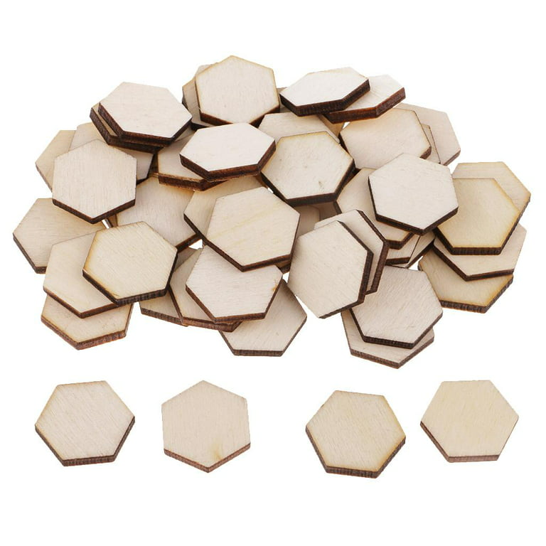 54pcs Blank Wood Hexagon Wood Pieces Natural Wood Cutouts for DIY for , Wood Ornaments Decoration, 1.8x1.8cm, Brown