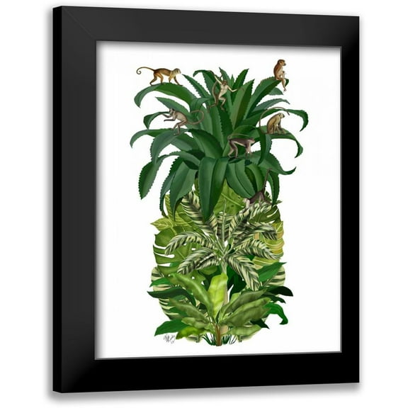 Fab Funky 12x14 Black Modern Framed Museum Art Print Titled - Pineapple, Monkeys