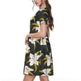 thumbnail image 2 of Rateoe Lilies Flowers Pattern Women’s Short Sleeve Dress – Casual Elegant Summer A-Line Dress for Everyday Wear, 2 of 6