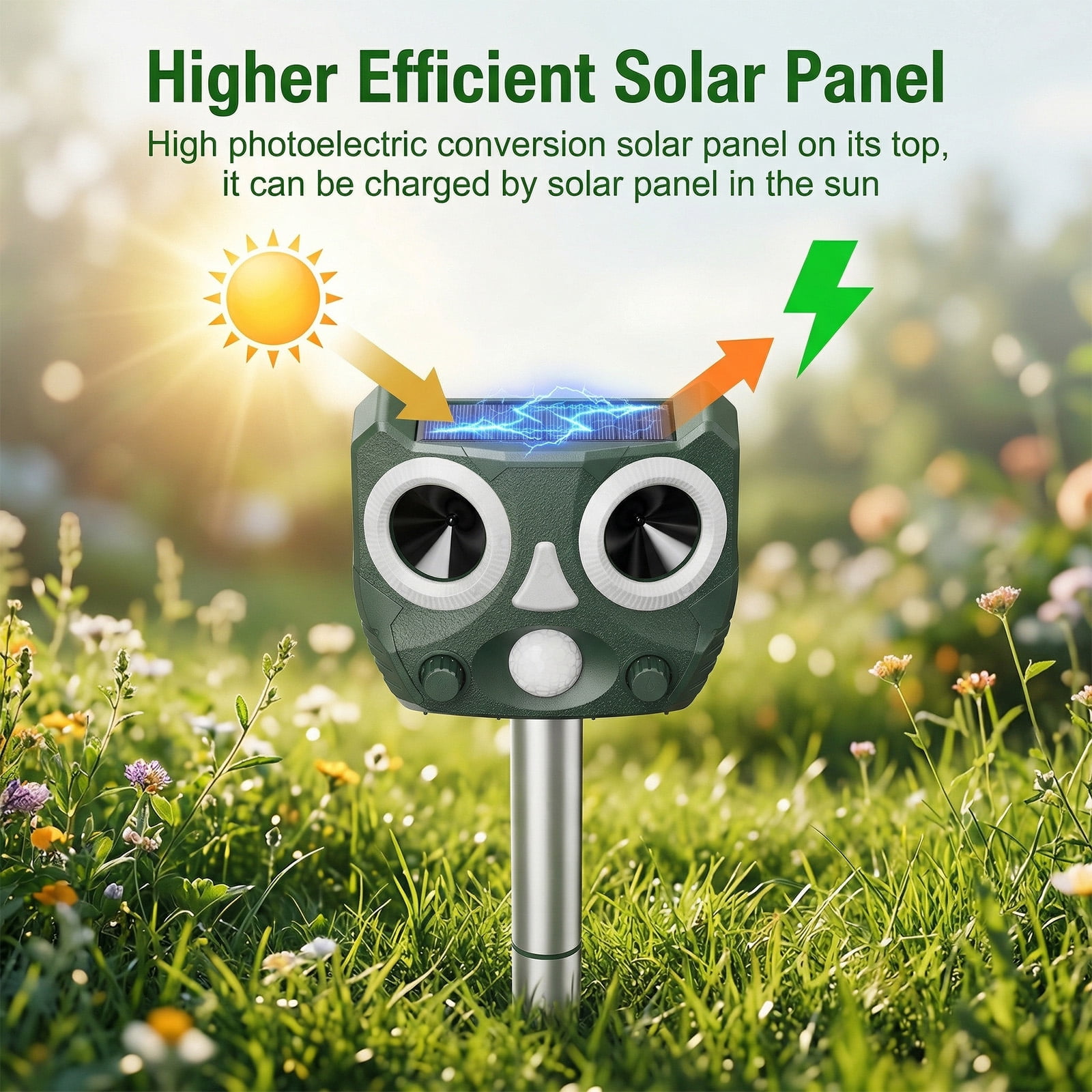 2026 Upgraded Solar Ultrasonic Animal Repellent Outdoor, Cat Squirrel Deer Repellent Devices with Waterproof Animal Deterrent for Garden Yard Farm