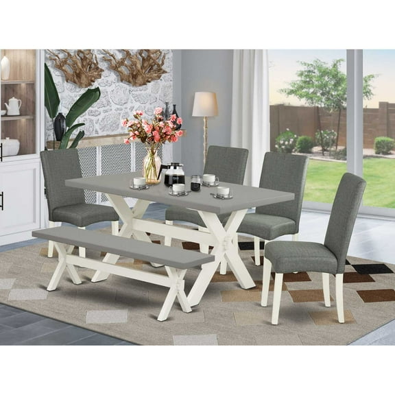 East West Furniture X-Style 6-piece Wood Dining Set in Linen White/Gray