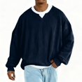 thumbnail image 3 of Men's Fashion Solid Color Round Neck Long Sleeve Casual T-Shirt Top, Autumn Home Wear Essential, Loose and Comfortable for Men's Relaxed Outfits,Navy,M, 3 of 4