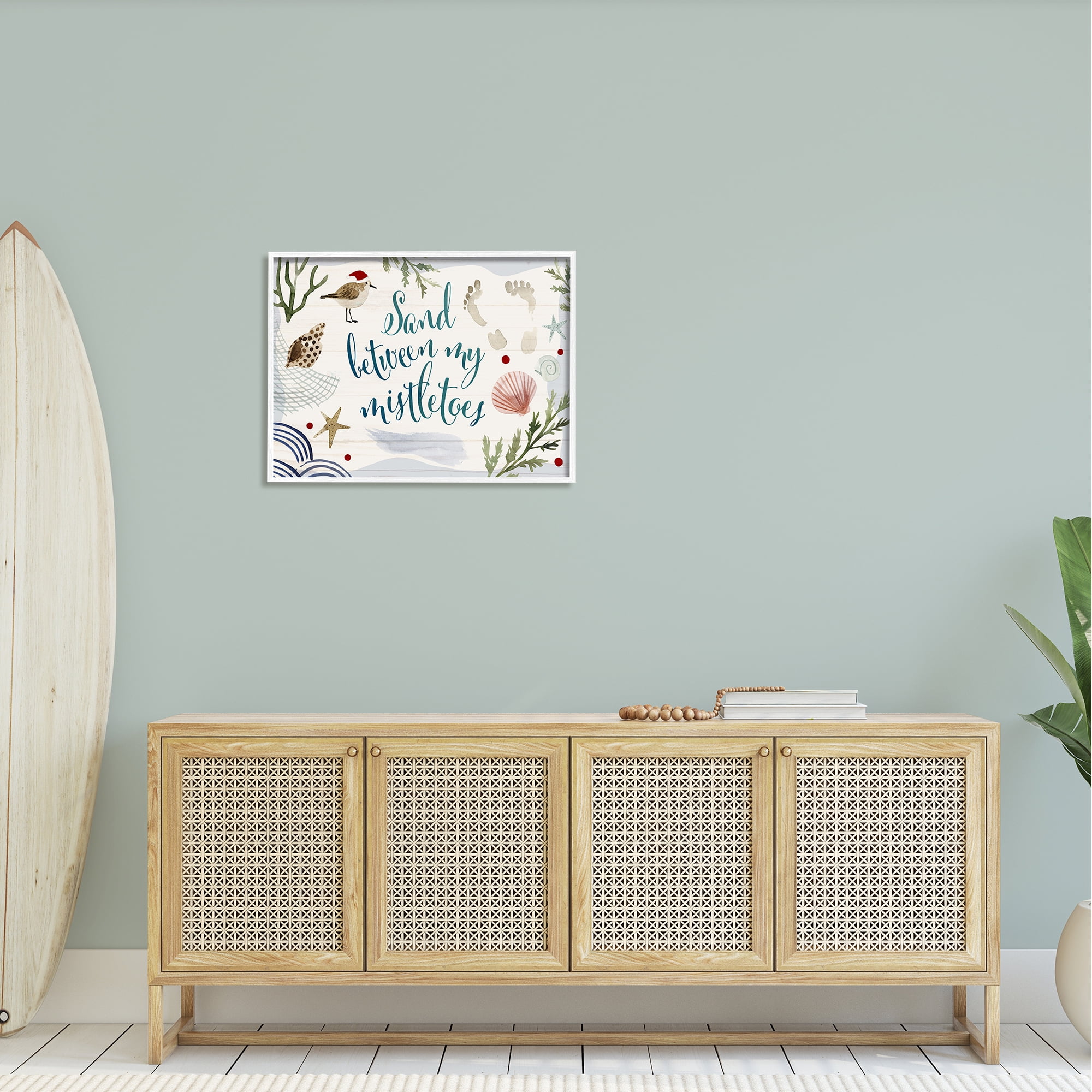 Stupell Industries Sand Between Mistletoes Phrase Nautical Beach Christmas Graphic Art Framed Art Print Wall Art, 30x24, By Victoria Barnes