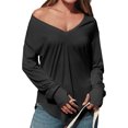 thumbnail image 3 of Women Deep V Neck Long Sleeve Oversized Casual Loose Fit Tunic Tops, 3 of 6