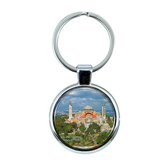 Istanbul Keychain with Epoxy Dome and Metal Keyring