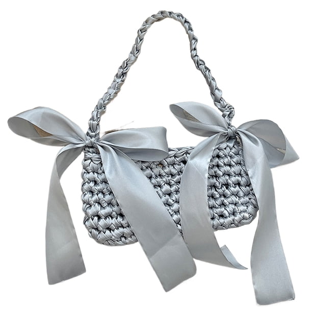 Bolso de mano para mujer con hebilla magnética bolso de punto de ganchillo con nudo de lazo para la fecha de compras