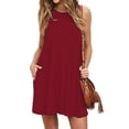 thumbnail image 3 of Womens Dresses Summer Sleeveless Beach Solid Color Backless Camisole Beach Mini Sun Casual Dress Wine M, 3 of 4