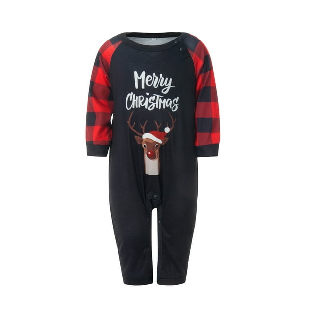 Diconna Ensemble de Pyjamas de Noël pour la Famille Imprimé Lettre Manches Longues Col Rond Hauts Pantalon à Carreaux