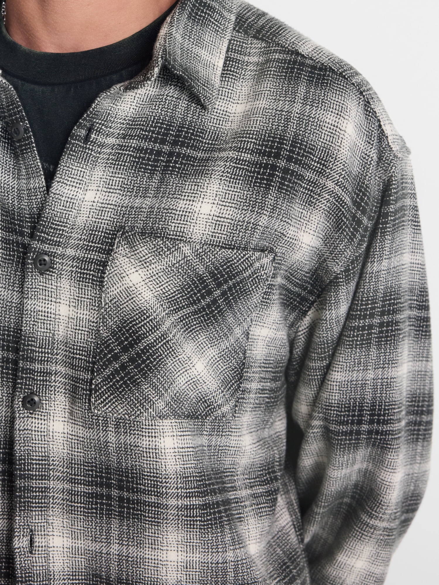 No Boundaries Boxy Cotton Plaid Flannel with Long Sleeves, Men's and Big Men's XS-4XLT