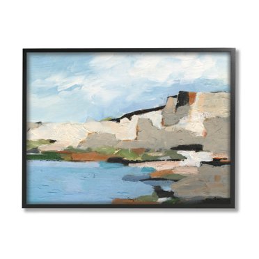 Seaside Cliff Abstract Landscape Landscape Painting Black Framed Art Print Wall Art
