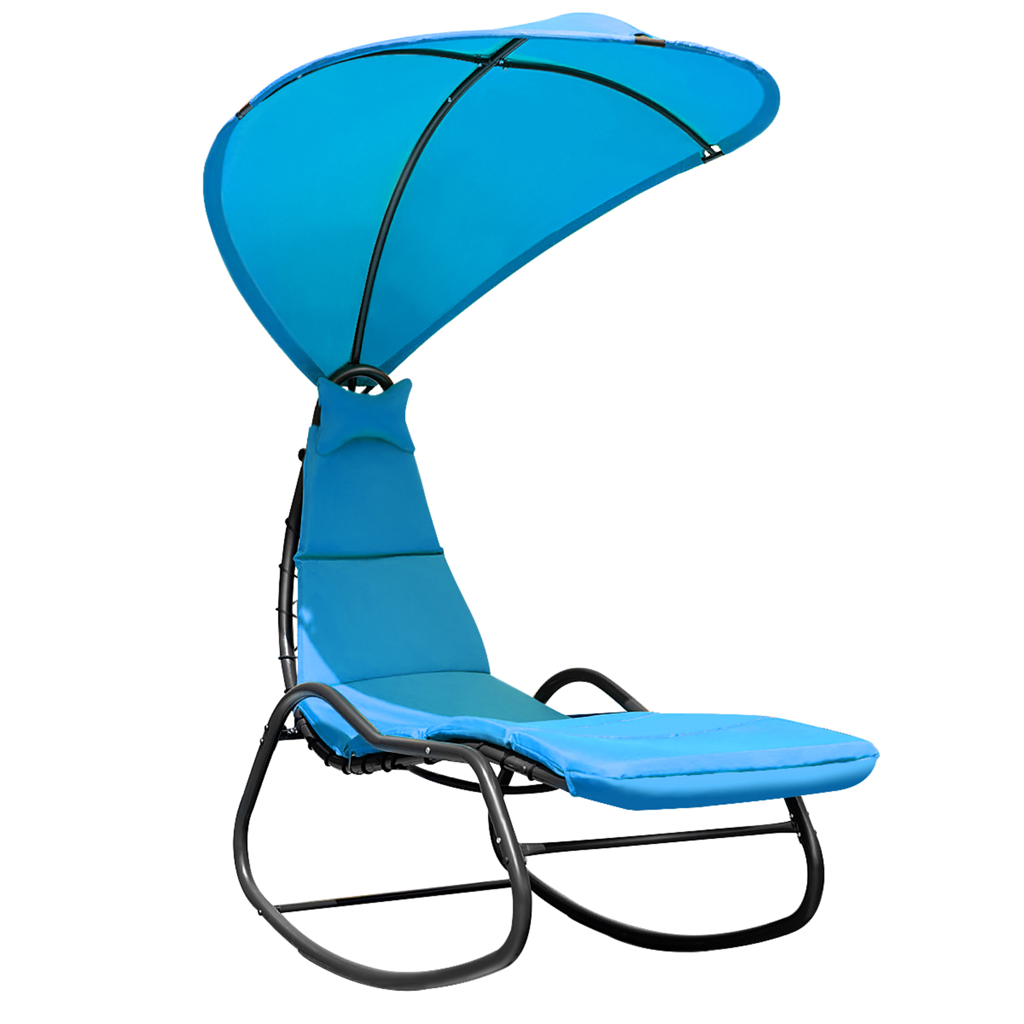 Gymax Patio Lounge Chair Chaise Garden w/ Steel Frame Cushion Canopy Turquoise - image 4 of 9
