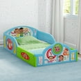 thumbnail image 3 of CoComelon Sleep and Play Toddler Bed with Built-In Guardrails by Delta Children, Blue/Multi, 3 of 10