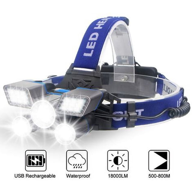 Linterna frontal, potente linterna frontal impermeable con 9 modos de iluminación, linterna frontal LED recargable por USB