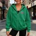 thumbnail image 2 of Womens Hoodie USA Letter Print Full Zip Up Sweatshirt Oversize Tops Long Sleeve Hooded Jacket with Pockets Solid Color Plus Size Coat Clothes, 2 of 4
